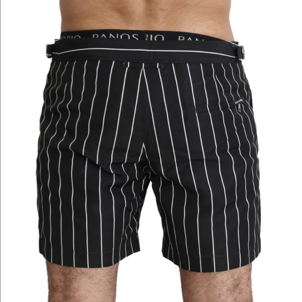 Dolce & Gabbana BLACK WHITE STRIPED BEACHWEAR BOXER SWIMSHORTS